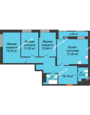 3 комнатная квартира 85,67 м² в ЖК Каскад на Менделеева, дом № 1