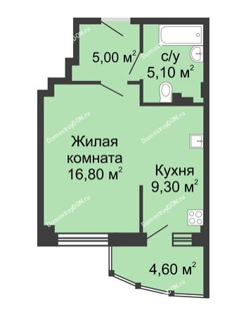 1 комнатная квартира 40,8 м² в ЖК Мега, дом № 2