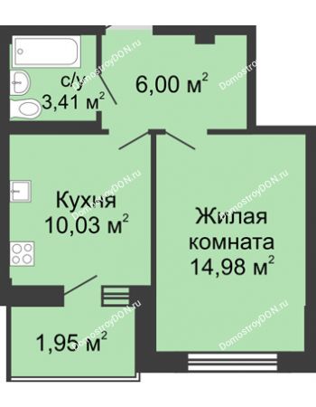 1 комнатная квартира 36,7 м² в ЖК Соловьиная роща, дом № 2
