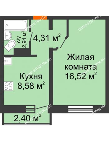1 комнатная квартира 32,35 м² в ЖК Корабли, дом № 9-2