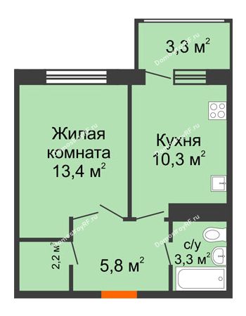 1 комнатная квартира 35,7 м² - ЖК Первая высота