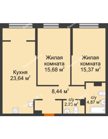 3 комнатная квартира 70,23 м² в ЖК Сердце Сибири, дом № 76, квартал Геологов (ГП-2)