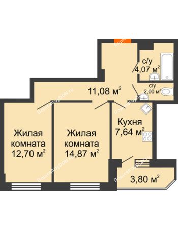 2 комнатная квартира 56,16 м² в ЖК Горизонт, дом № 2