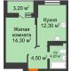 1 комнатная квартира 38,4 м² в ЖК Подкова на Цветочной, дом № 8 - планировка