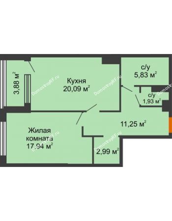 1 комнатная квартира 61,97 м² - ЖК Гран-При