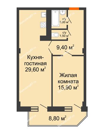 2 комнатная квартира 63,8 м² - ЖК Sacco & Vanzetty, 82 (Сакко и Ванцетти, 82)