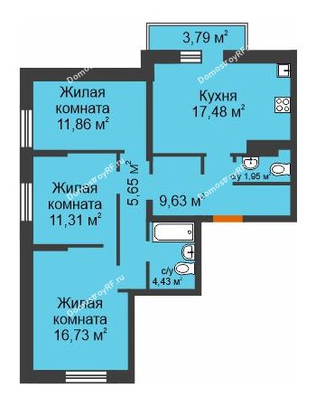 3 комнатная квартира 80,17 м² в ЖК Романтики, дом Париж