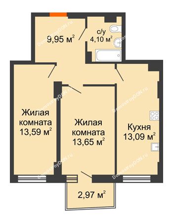 2 комнатная квартира 55,17 м² в ЖК Сердце Ростова 2, дом Литер 8