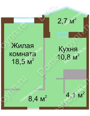 1 комнатная квартира 44,5 м² в ЖК Монолит, дом № 89, корп. 1, 2