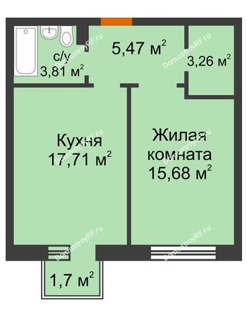 1 комнатная квартира 46,44 м² в ЖК Новоостровский, дом № 2 корпус 1