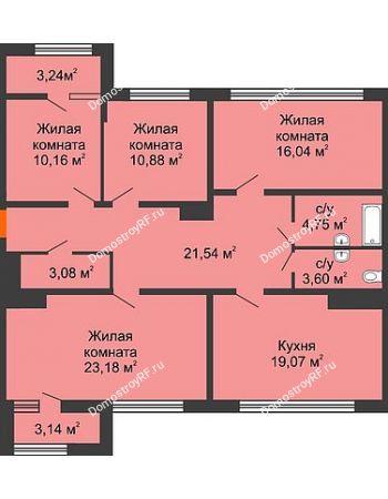 4 комнатная квартира 115,59 м² в ЖК Сердце, дом № 1