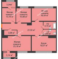 4 комнатная квартира 115,59 м² в ЖК Сердце, дом № 1 - планировка