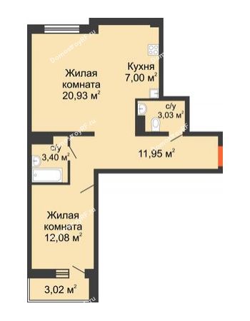 2 комнатная квартира 60 м² в ЖК Красная площадь, дом Литер 3