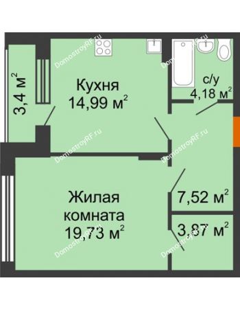 1 комнатная квартира 52,07 м² в ЖК Суворов-Сити, дом 2 очередь секция 1-5