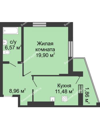 1 комнатная квартира 53,11 м² в ЖК Тихий Дон, дом № 3