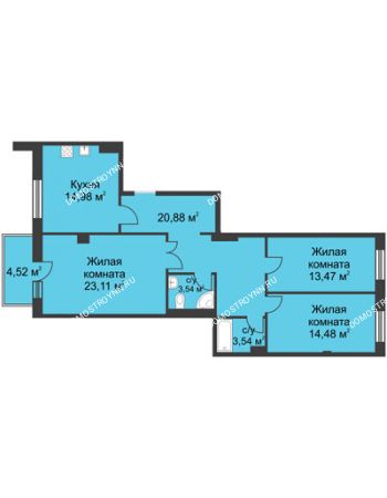 3 комнатная квартира 97,8 м² в ЖК Премиум, дом №1