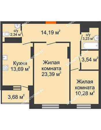 2 комнатная квартира 72,5 м² - ЖК Командор