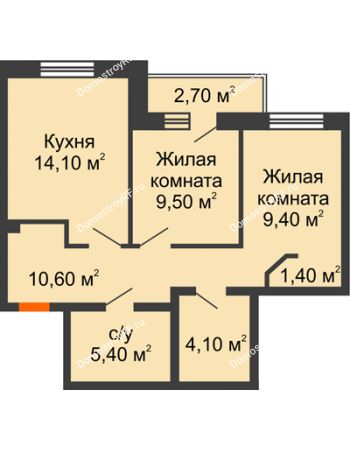 2 комнатная квартира 55,9 м² - ЖК Дом на Курчатова