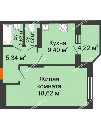 1 комнатная квартира 41,83 м² в ЖК Московский, дом № 1