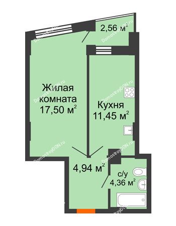 1 комнатная квартира 39,26 м² в ЖК Рубин, дом Литер 3