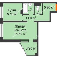 1 комнатная квартира 38,1 м², ЖК Приоритет - планировка