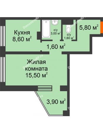 1 комнатная квартира 38,1 м² - ЖК Приоритет