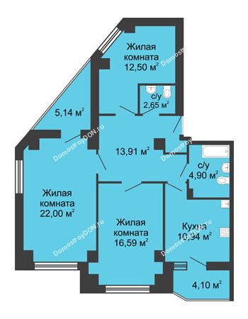 3 комнатная квартира 88,11 м² в ЖК Мега, дом № 1