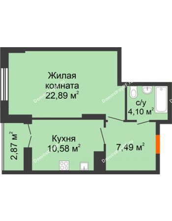 1 комнатная квартира 47,93 м² в ЖК Рассвет, дом № 7