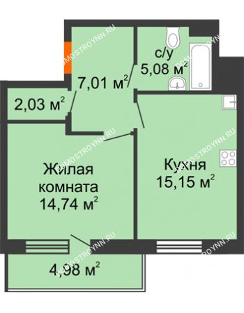 1 комнатная квартира 46,5 м² в ЖК Циолковский, дом № 3
