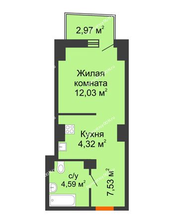 Студия 28,96 м² в ЖК Сердце Ростова 2, дом Литер 8