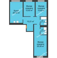3 комнатная квартира 92,56 м² в ЖК Акватория	, дом ГП-2 - планировка