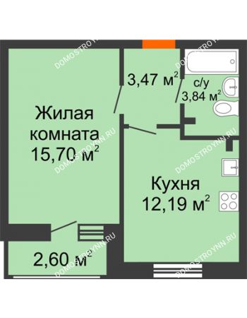 1 комнатная квартира 37,8 м² в ЖК Книги, дом № 2