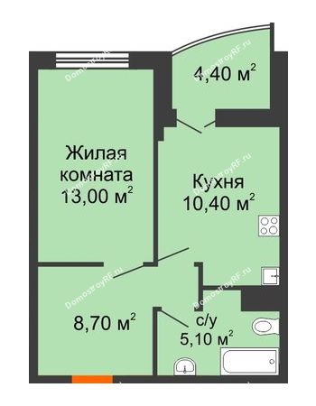 1 комнатная квартира 38,9 м² в ЖК Дружный, дом Литер 2.3