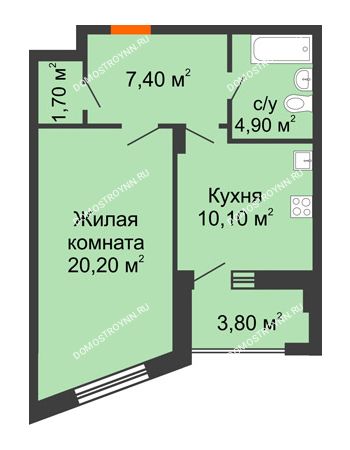 1 комнатная квартира 45,9 м² - ЖД по ул. Радио