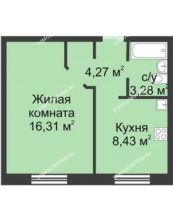 1 комнатная квартира 32,29 м² в ЖК Корабли, дом № 1