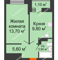 1 комнатная квартира 33,7 м² в ЖК SkyPark (Скайпарк), дом Литер 1, корпус 1, блок-секция 2-3 - планировка