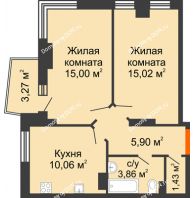 2 комнатная квартира 53,23 м² в ЖК Сердце Ростова 2, дом Литер 1 - планировка