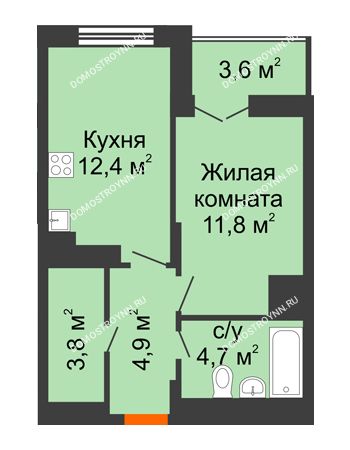 1 комнатная квартира 39,4 м² в ЖК КМ Анкудиновский Парк, дом № 14