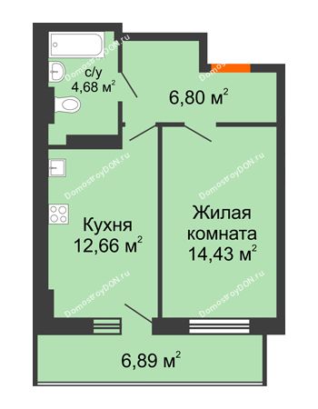 1 комнатная квартира 40,64 м² в ЖК Свобода, дом №2