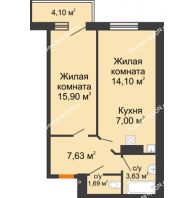 2 комнатная квартира 51,18 м² в ЖК Сокол на Оганова, дом Литер 2 - планировка