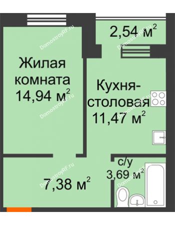 1 комнатная квартира 38,75 м² в Микрорайон Дон, дом ул.Генерала Круковского,д.5
