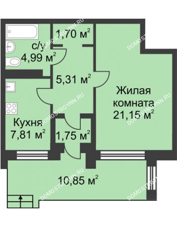 1 комнатная квартира 42,71 м² в КП Каштановый дворик, дом Тип 1