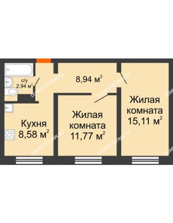 2 комнатная квартира 47,34 м² в ЖК Торпедо, дом № 18