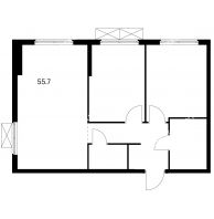 2 комнатная квартира 55,7 м² в ЖК Савин парк, дом корпус 3 - планировка
