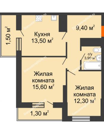 2 комнатная квартира 57,5 м² - ЖК Клубный дом на Мечникова