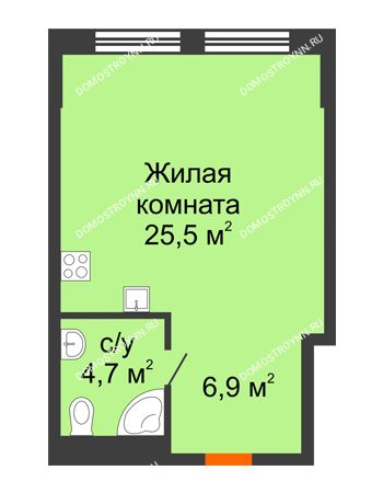 Студия 37,1 м² - Комплекс апартаментов KM TOWER PLAZA (КМ ТАУЭР ПЛАЗА)