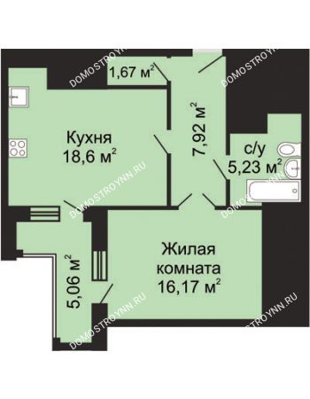 1 комнатная квартира 52,12 м² - ЖК Гелиос