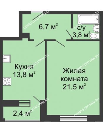 1 комнатная квартира 47 м² - ЖК Дом на Свободе