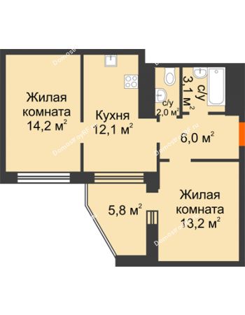 2 комнатная квартира 56,4 м² в ЖК Острова, дом 4 этап (второе пятно застройки)