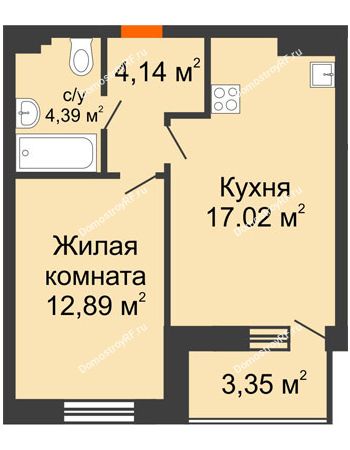 1 комнатная квартира 40,12 м² в ЖК Ютта, дом ГП-1